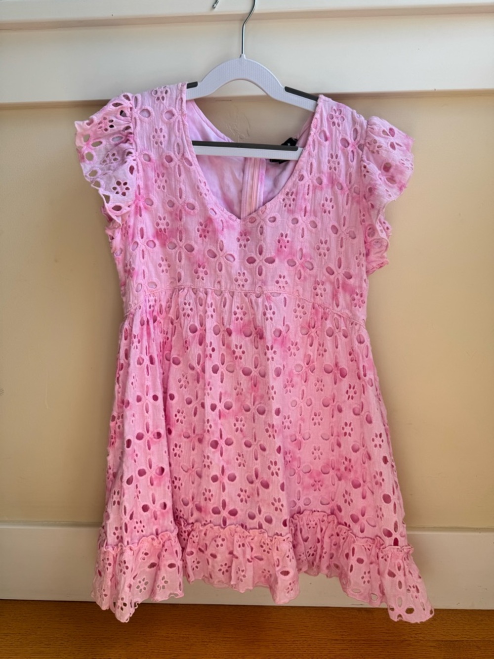 Flowers by Zoe Pink Eyelet Ruffle Sleeve Dress
